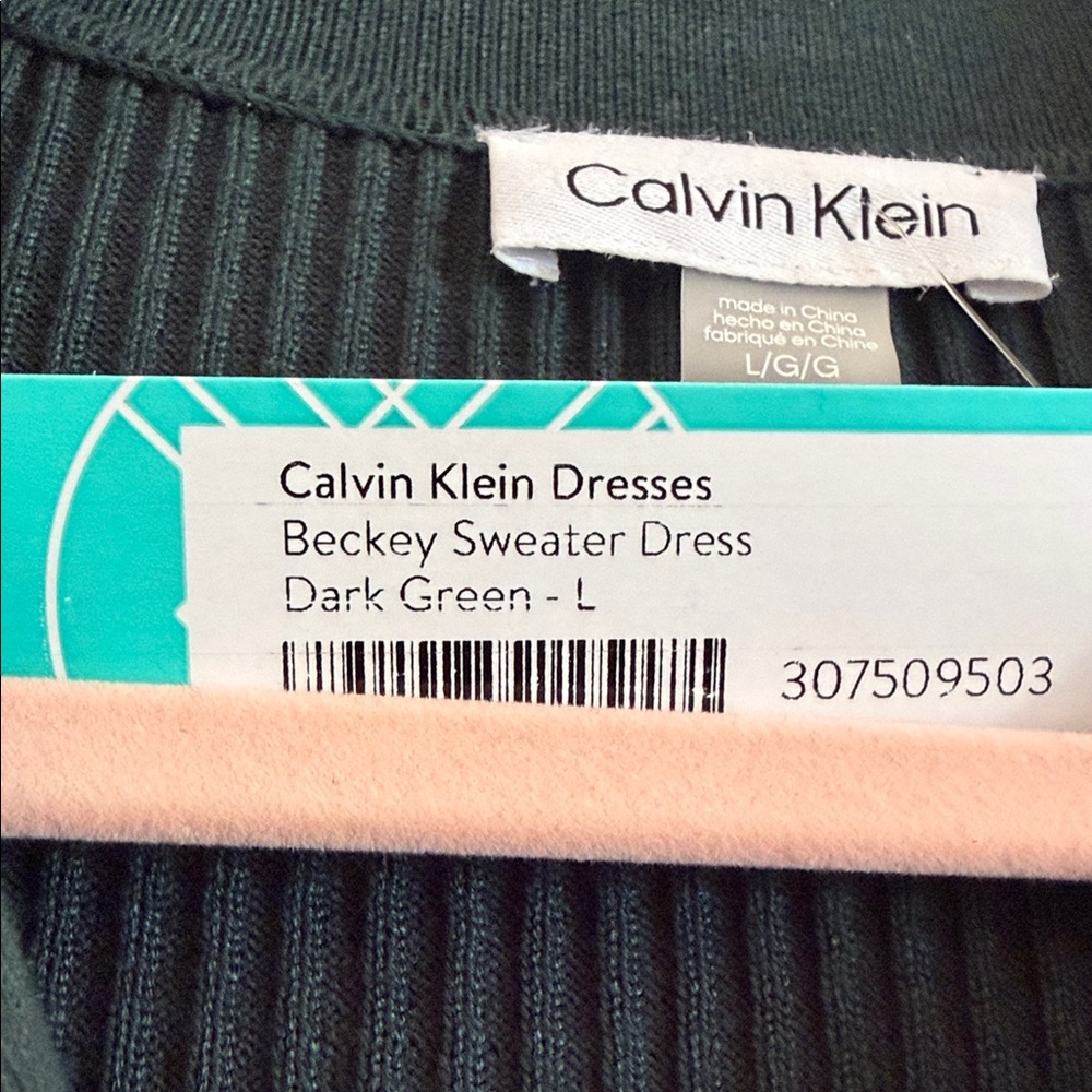 CALVIN KLEIN  Dark Green Long Sleeve Dress - Picture 4 of 9